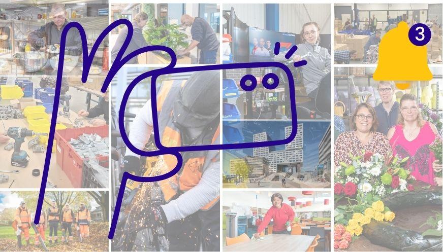 Collage van foto's en een hand met een telefooncamera