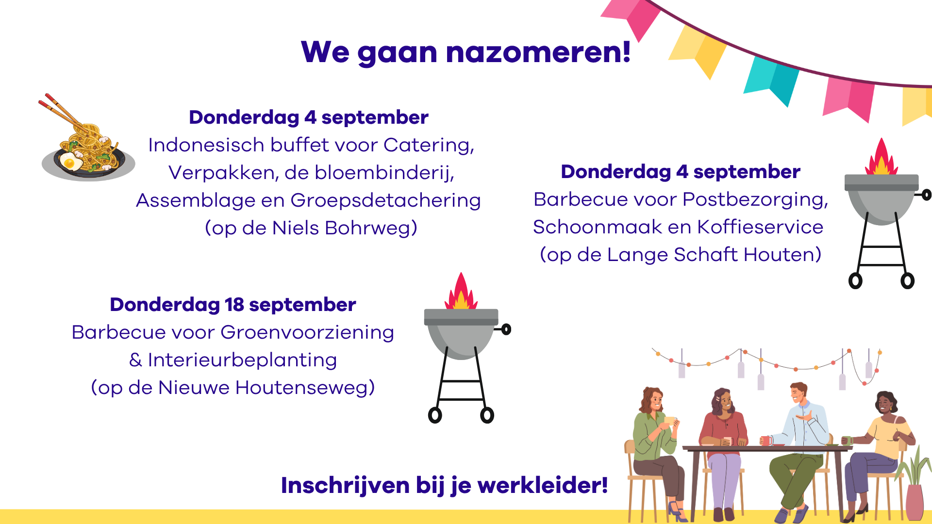 Uitnodiging voor de nazomerdiners op de verschillende locaties